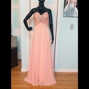 Size 12 Peach Prom Gown Full Floor Length chiffon Flowy Dress Cruise Gala A-line